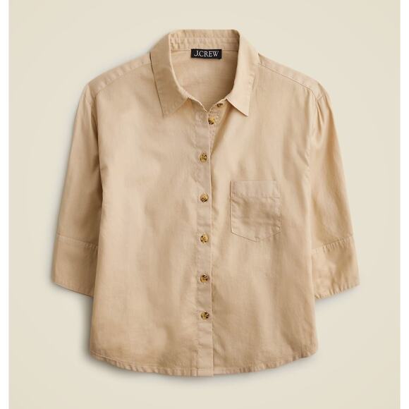 J.Crew Herringbone Twill Button Up Shirt Classic Cotton Neutral Beige US 10 NWT - Picture 1 of 13